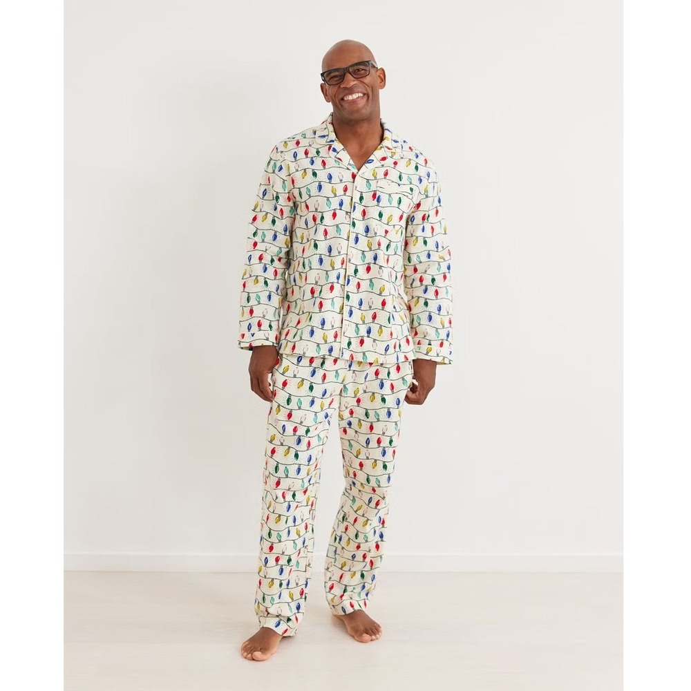 Hanna Andersson Bright Bulbs Flannel Pajama Set Mens Unisex Christmas‎ Lights XL